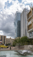 Obraz premium La Defense Paris, France - 08 30 2023: La Defense district. Panoramic view of the Defense towers district.