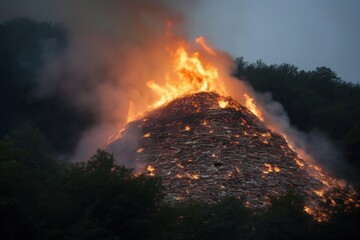 The mountain of books is on fire, concept of Devastation 