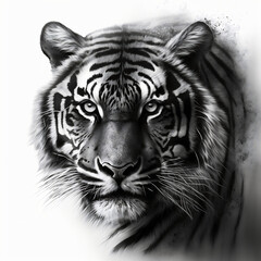 illustration of a strong and fierce looking tiger in black and white