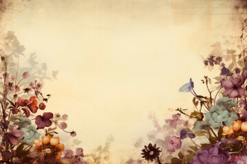 Dry autumn flowers on vintage retro style beige background with copy space. Nostalgia concept