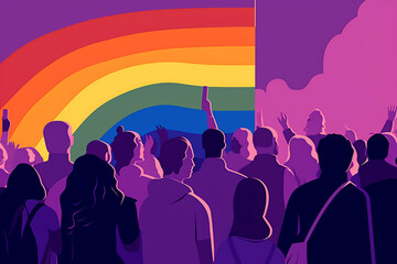 homosexual community celebration concept flag group rainbow parade freedom pride. Generative AI.