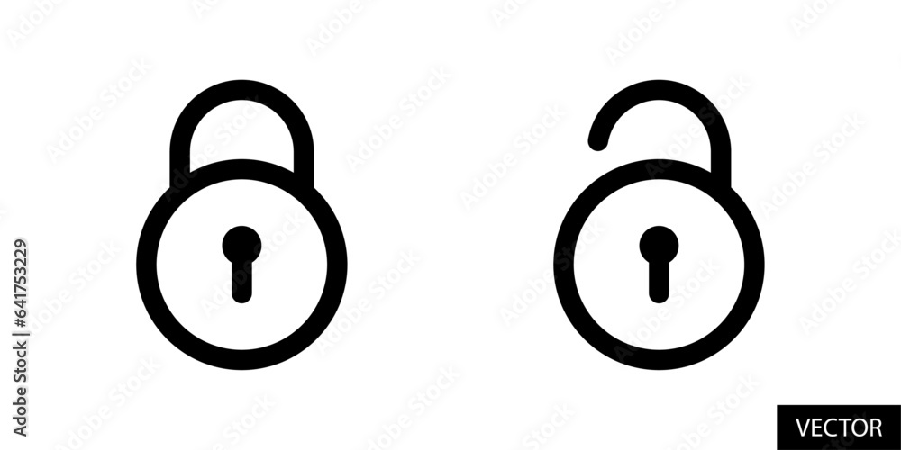 Poster lock and unlock vector icons in line style design for website, app, ui, isolated on white background