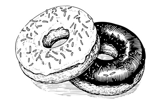 recommend clip art: Tasty chocolate donut engraving style. Hand drawn ink sketch vector illustration.