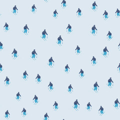 Winter sports seamless pattern. Skiers on the slope.