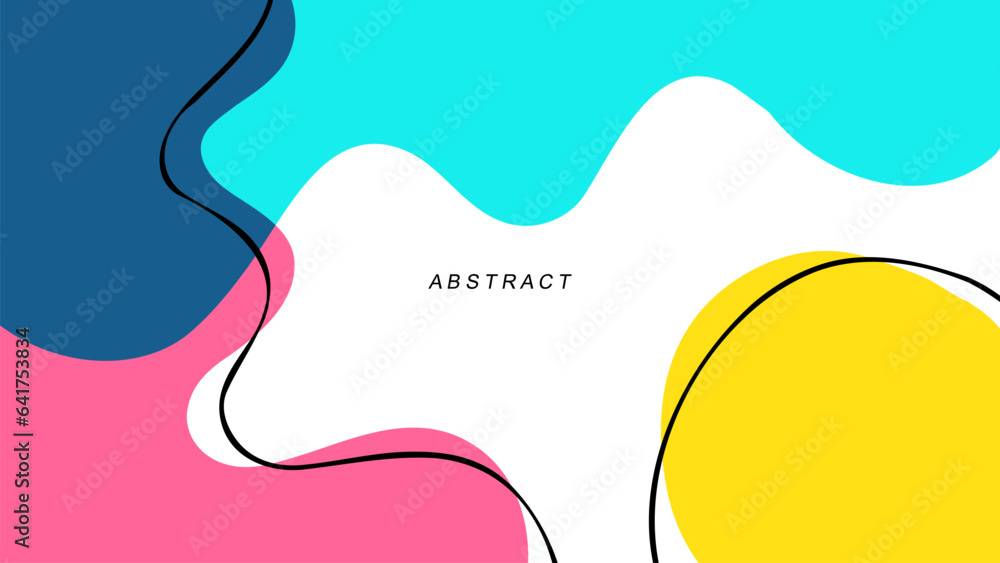 Poster Abstract background with various dynamic liquid color shapes and black outlines for creative graphic design. Vector illustration.