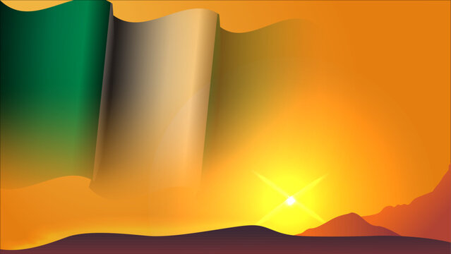 nigeria waving flag background design concept with sunset view on the hill vector illustration
