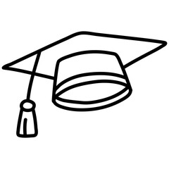 Graduation cap doodle icon. Outlined on white background.