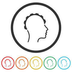 Human head gear concept logo. Set icons in color circle buttons