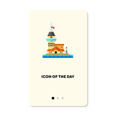 Historical building or Maiden Tower flat icon. Lighthouse isolated vector sign. Sightseeing and tourism concept. Vector illustration symbol elements for web design and apps