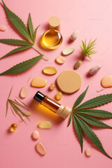 Obraz na płótnie Canvas herbal oil natural cannabis herb plant capsule leaf medicine pill. Generative AI.