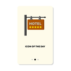 Hotel for vacation flat vector icon. Holiday, hotel wooden sign isolated vector sign. Accommodation and journey concept. Vector illustration symbol elements for web design and apps