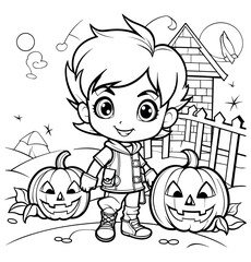 Child with halloween pumpkin
