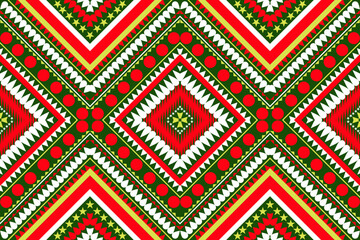 Seamless design pattern, traditional geometric flower zigzag pattern Christmas red white yellow green vector illustration design, abstract fabric pattern, aztec style for print textiles 