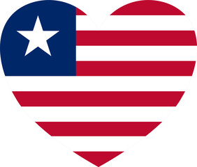 Liberia flag in heart shape isolated  on  transparent  background