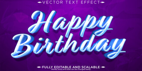 Happy birthday text effect, editable gift and party text style