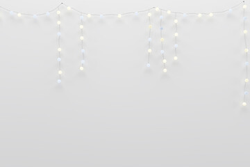 Christmas shining garland. Realistic 3d design light effect. New year decorative element multicolored lamps. colored Neon bulb Xmas holiday decor, 3d rendering

