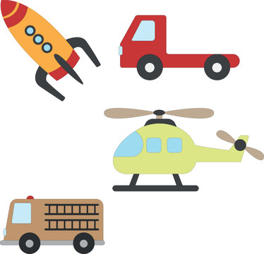 colorful transportation clipart collection in cartoon style for kids and children includes 4 vehicles