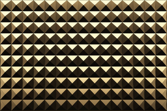 Gold spikes square studs. seamless pattern vector 3d rendering. background texture stock image. spike tile shiny mosaic decoration
