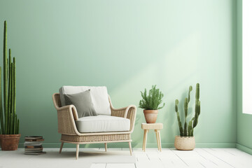 Modern interior with armchair and cacti. 3d render