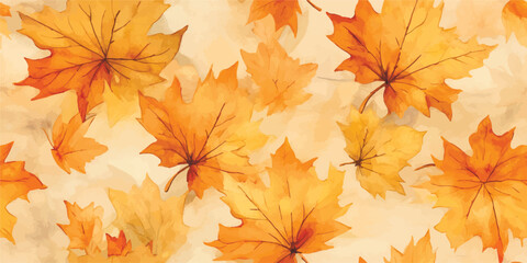 Seamless pattern with acorns and autumn oak leaves in Orange, Beige, Brown and Yellow. Perfect for wallpaper, gift paper, pattern fills, web page background, autumn greeting cards.