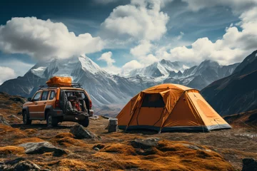 Keuken spatwand met foto camping in the mountains © kalafoto