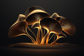 A golden mushrooms on a dark background 