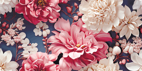 Seamless boho floral pattern with Rose flowers romantic peony pink. Retro collage pattern. Contemporary print for wedding, greetings, wallpapers, fashion, backgrounds, textures, DIY, wrappers, cards