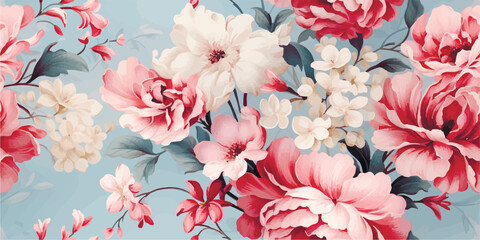 Seamless boho floral pattern with Rose flowers romantic peony pink. Retro collage pattern. Contemporary print for wedding, greetings, wallpapers, fashion, backgrounds, textures, DIY, wrappers, cards © Eli Berr