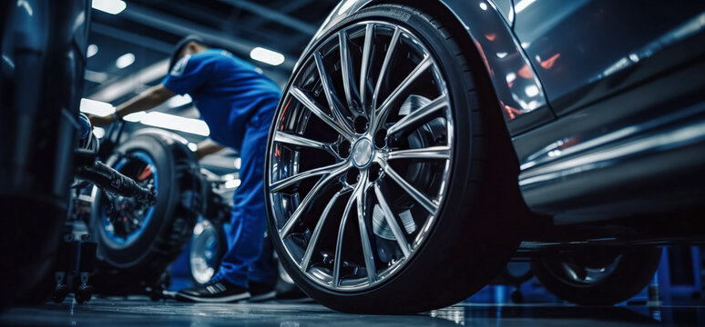 Auto Mechanic Working On Car In Mechanics Garage. Repair Service. Car Mechanic Working At Automotive Service Center, Digital Ai	