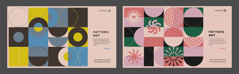Fototapeta na wymiar Cool Geometric Bauhaus Backgrounds. Trendy Abstract Bauhaus Pattern Collage. Swiss Design Shapes. Modern Minimalist Banner.