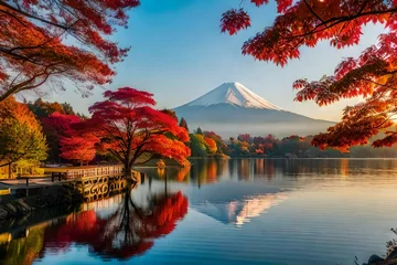 Fototapete Fuji mountain and blossoms 