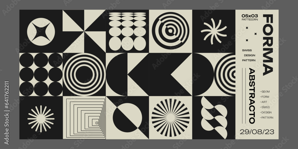Poster set of swiss design inspired background vector illustration. cool geometric abstract modernist placa