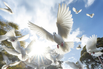 Doves flying around the world, symbol of peace