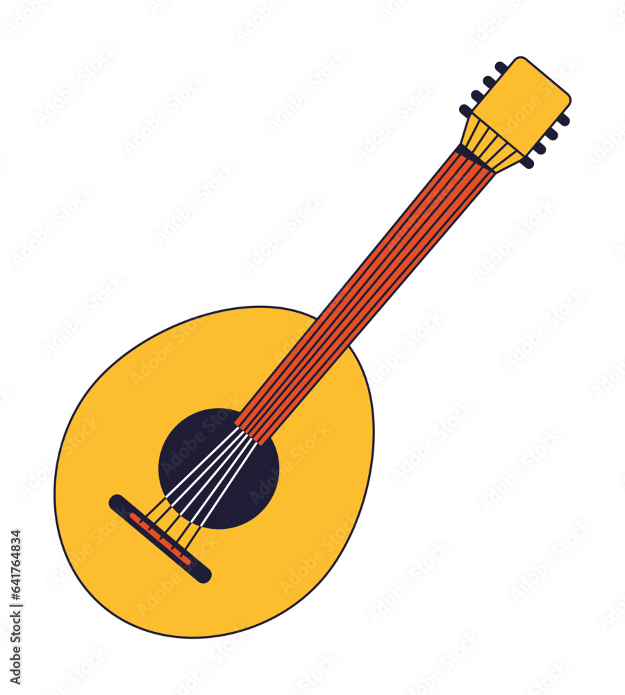 Poster domra musical instrument flat line color isolated vector object. string instrument. creative hobby. 