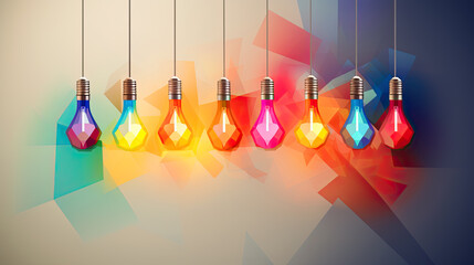 abstract light bulbs on light grey background, in the style of colorful cubist