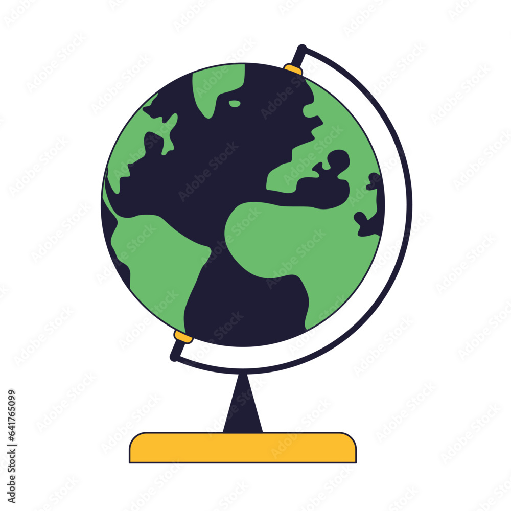 Poster globe on stand flat line color isolated vector object. learning geography. rotating globe. editable 