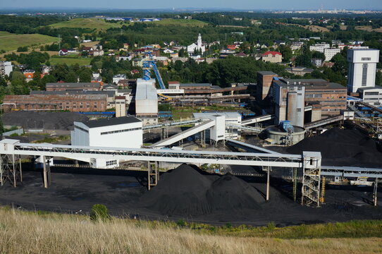 Hard coal mine &ldquo;Boleslaw Smialy&rdquo; in Laziska Srednie district, view from heap Skalny. Laziska Gorne, Poland.