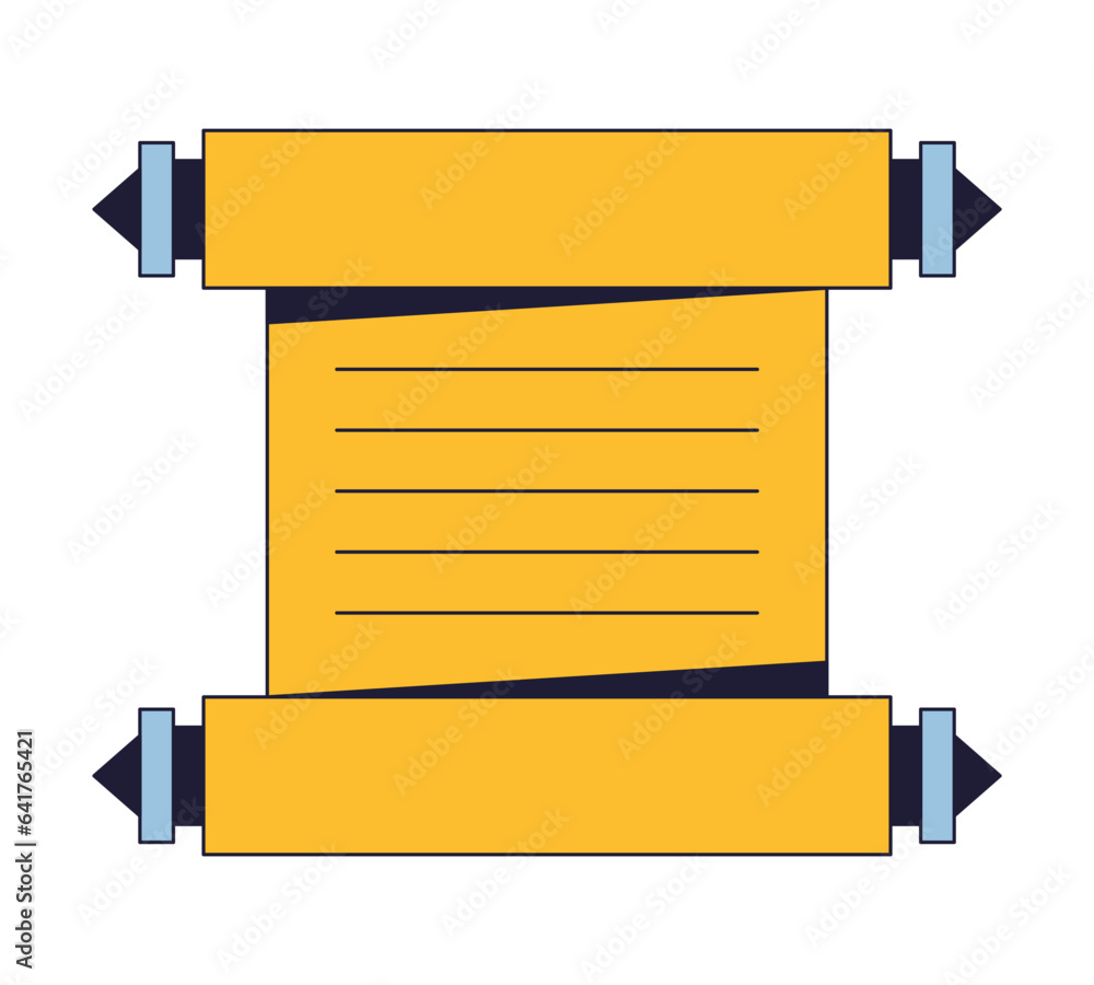 Poster ancient manuscript flat line color isolated vector object. message on paper roll. editable clip art 