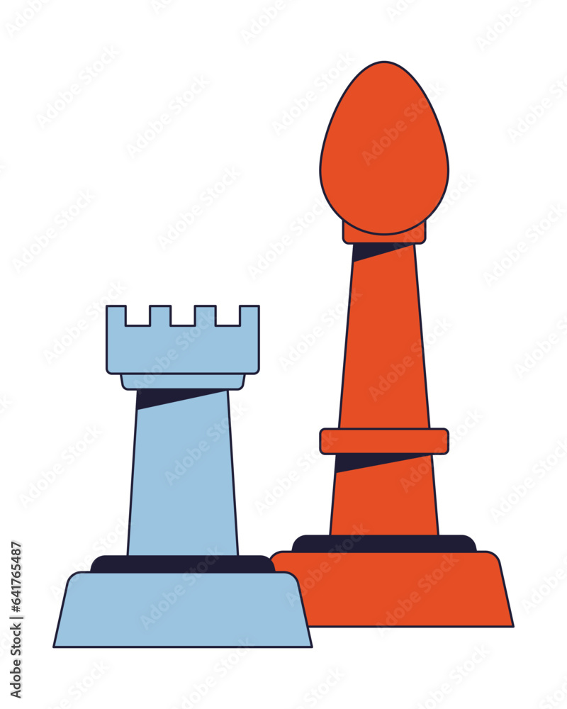 Aufkleber chess pieces flat line color isolated vector object. rook and bishop figures. playing chess. editabl