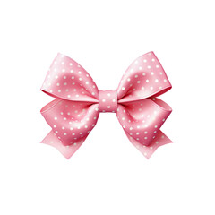 Beautiful pink bow with white polka dots on transparent background,  png