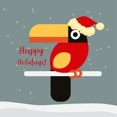 Happy Holidays  Illustration with Toucan  and Santa Hat © Algina