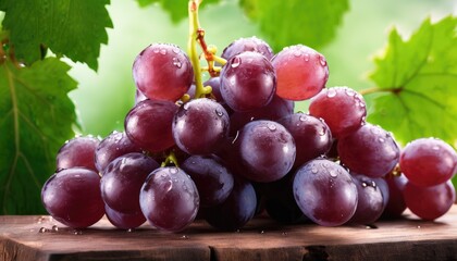 Obraz premium Fresh ripe grapes with water drops background. Close Up of juicy berries fruit backdrop