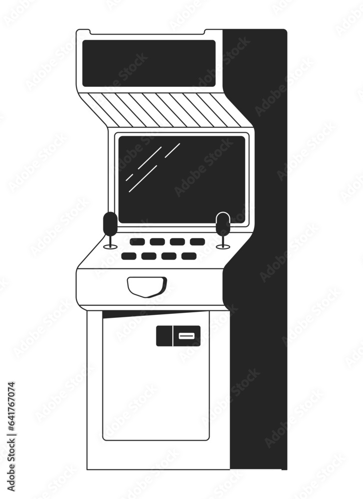 Poster video gaming machine flat monochrome isolated vector object. playing arcade. editable black and whit