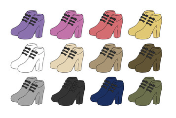 リボンショートブーツのイラストセット