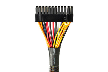 PSU cable. 20 and 4 pin plug for connecting the computer motherboard to the power supply white or invisible png background