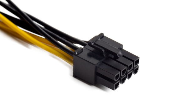 Power supply 8 pin cable isolated on white or invisible png background