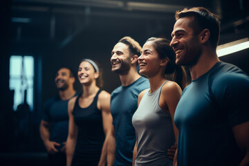 Group of smiling and happy people in the gym. Friends in the gym.generative ai
