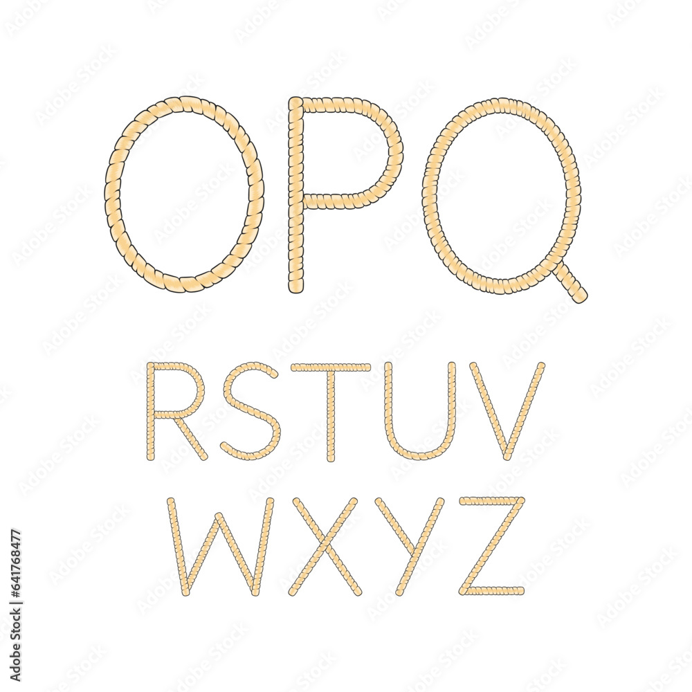 Poster font, alphabet, letters from blond dreadlocks from o to z. isolated vector objects on white backgrou