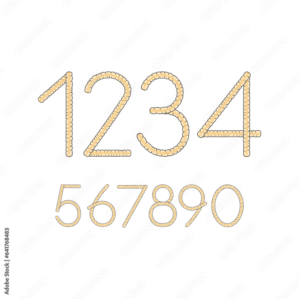 Poster font, numbers from blond dreadlocks. isolated vector objects on white background.