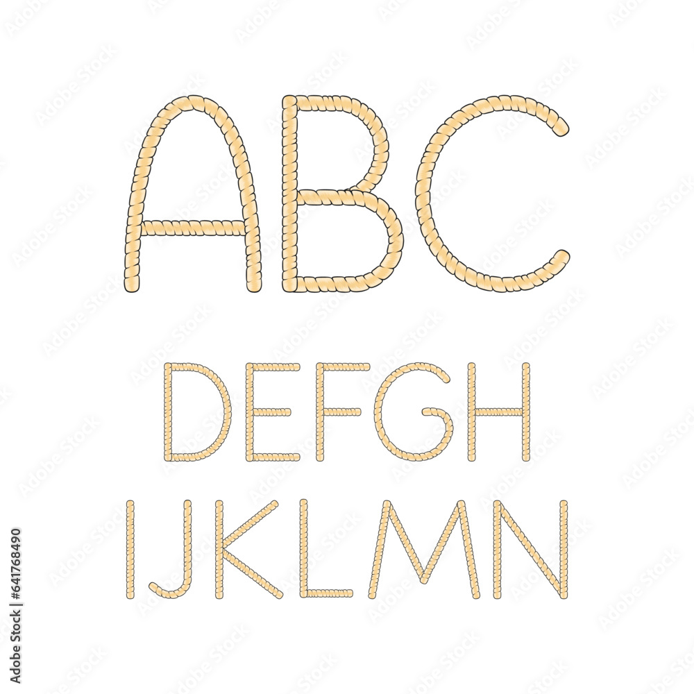 Poster font, alphabet, letters from blond dreadlocks from a to n. isolated vector objects on a white backgr